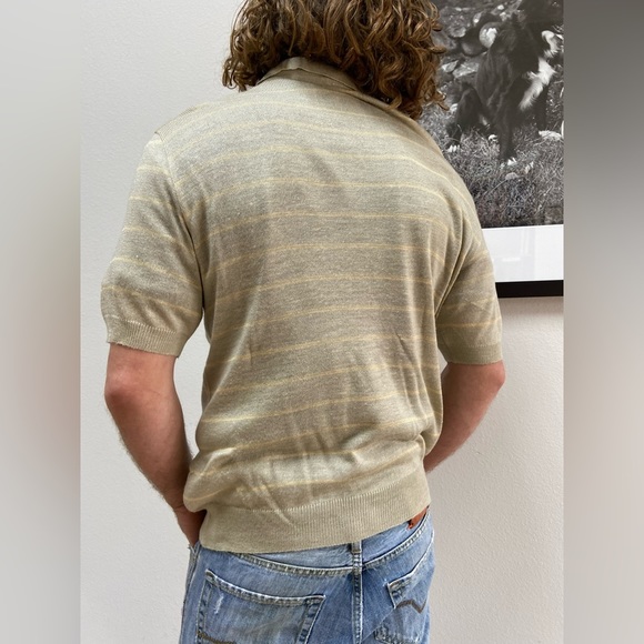 Vintage Z Barrage M Linen Blend Striped Collared Pullover Sweater - Picture 3 of 7